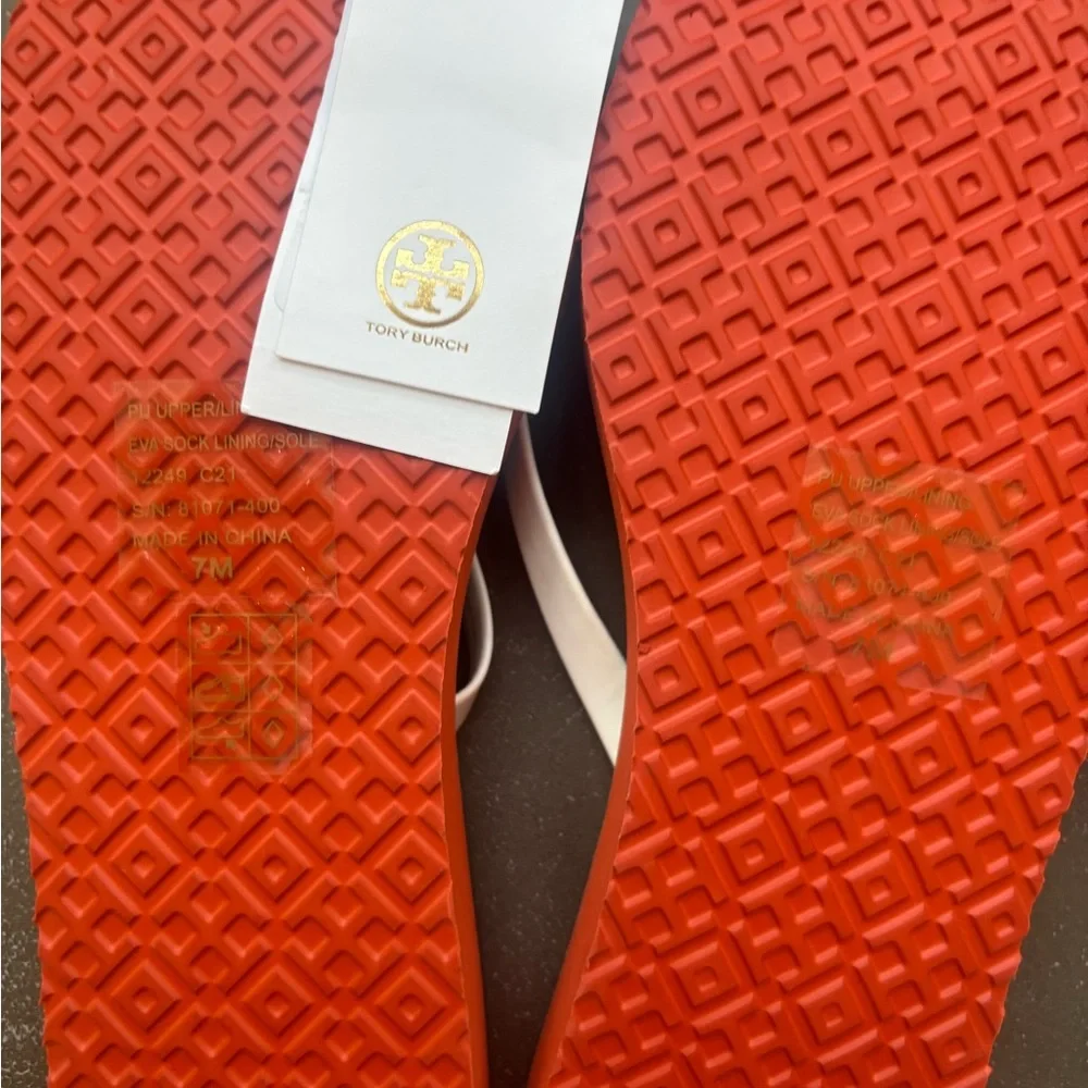 Tory Burch Flat Flip Flop Orange Fruit Pattern